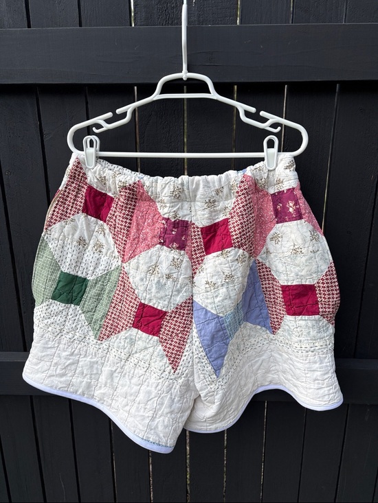Handmade Pants - Upcycled Quilted Patchwork Women's Shorts - Multi Color with pockets